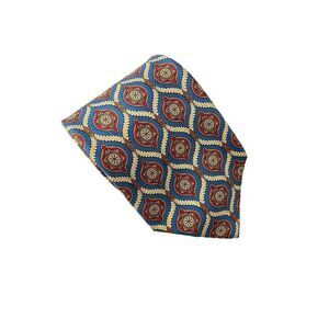 Fendi Red Gold Blue Patterned Silk Neck Tie
